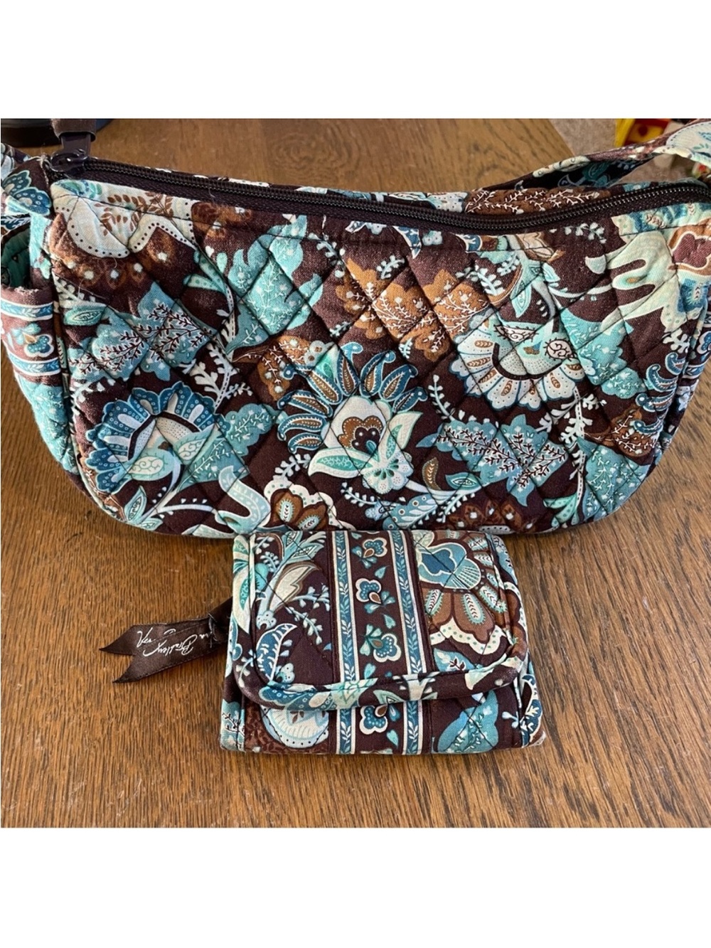 Vera Bradley Java Blue Maggie Purse Shoulder Handbag and Tri Fold Wallet Set - Picture 2 of 11